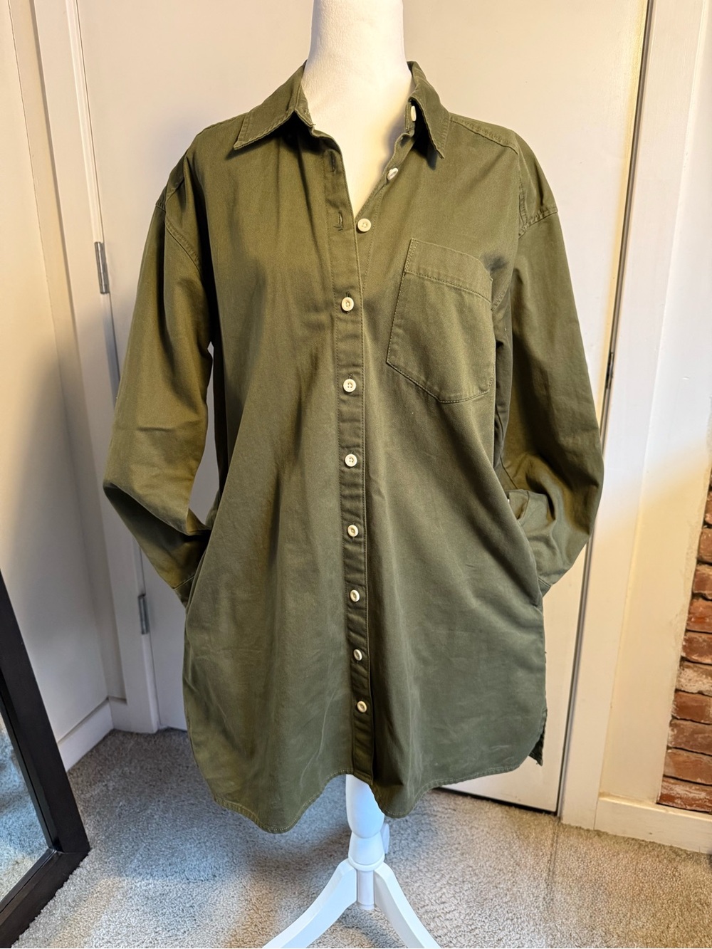 Madewell Olive Green Button-Up Shirt Dress
